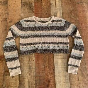 Lucky brand womens gray and blue striped cropped sweater - XL